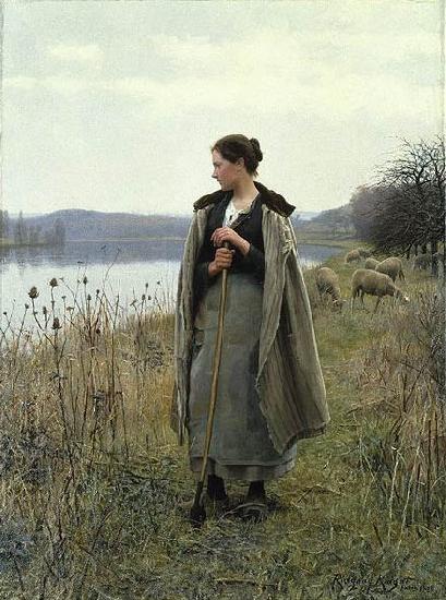 Daniel Ridgway Knight The Shepherdess of Rolleboise Norge oil painting art